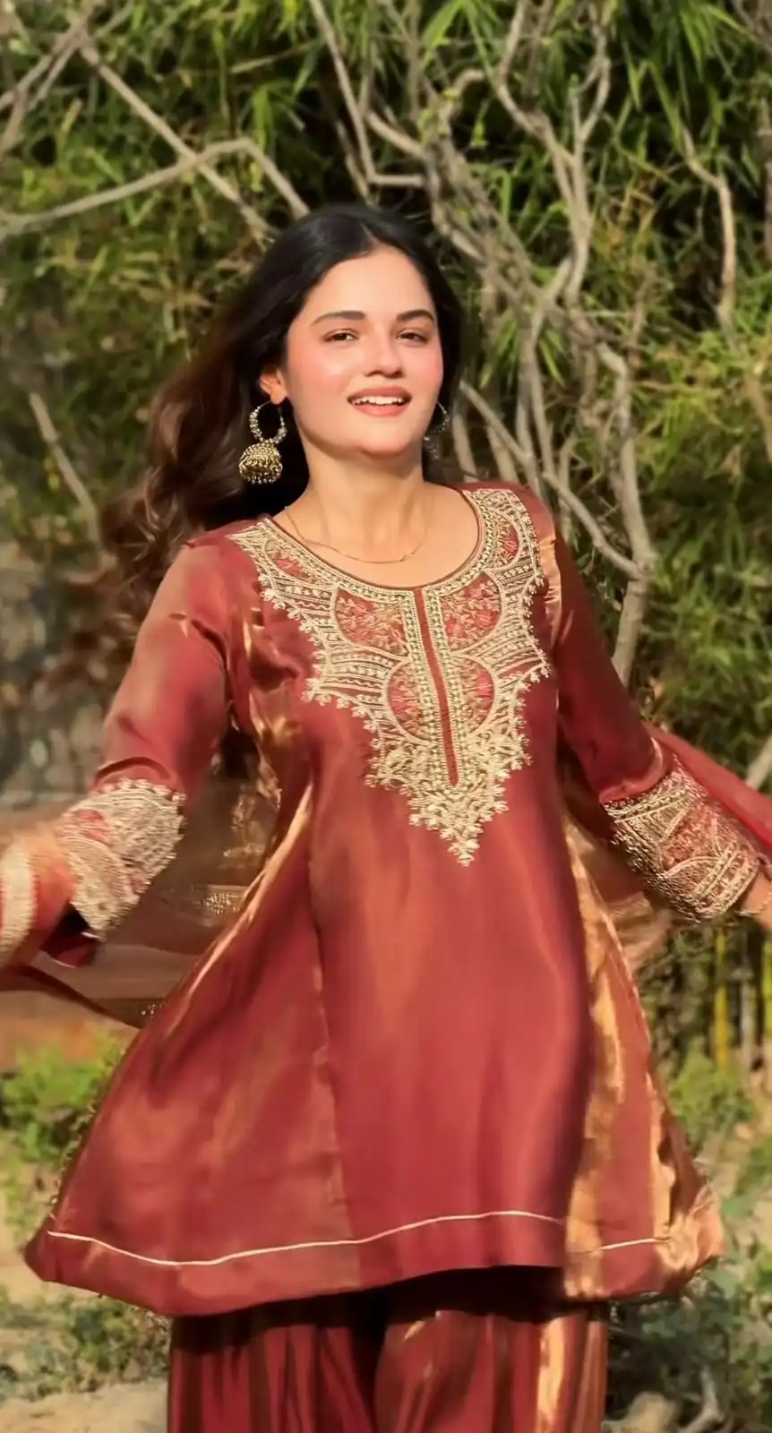Stunning Rust Fandy Silk Embroidery Work Salwar Suit - Image 3
