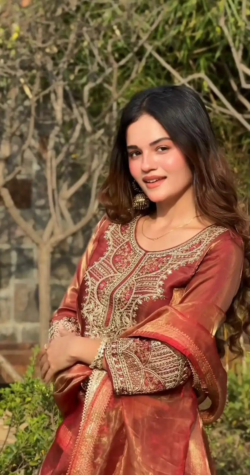 Stunning Rust Fandy Silk Embroidery Work Salwar Suit - Image 4
