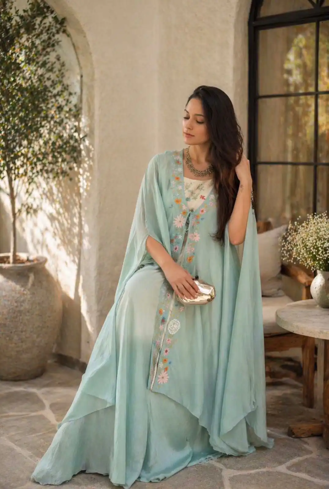 Stylist Sky Blue Banglory Silk Sequins Work Lehenga Choli - Image 4