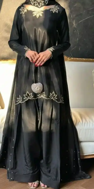 Alternative view of Super Black Natural Crep Embroidery Work Salwar Suit