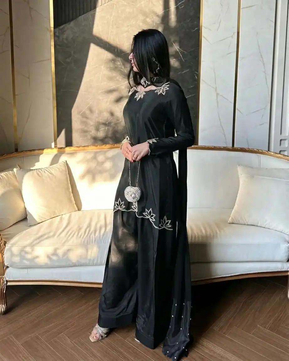 Super Black Natural Crep Embroidery Work Salwar Suit