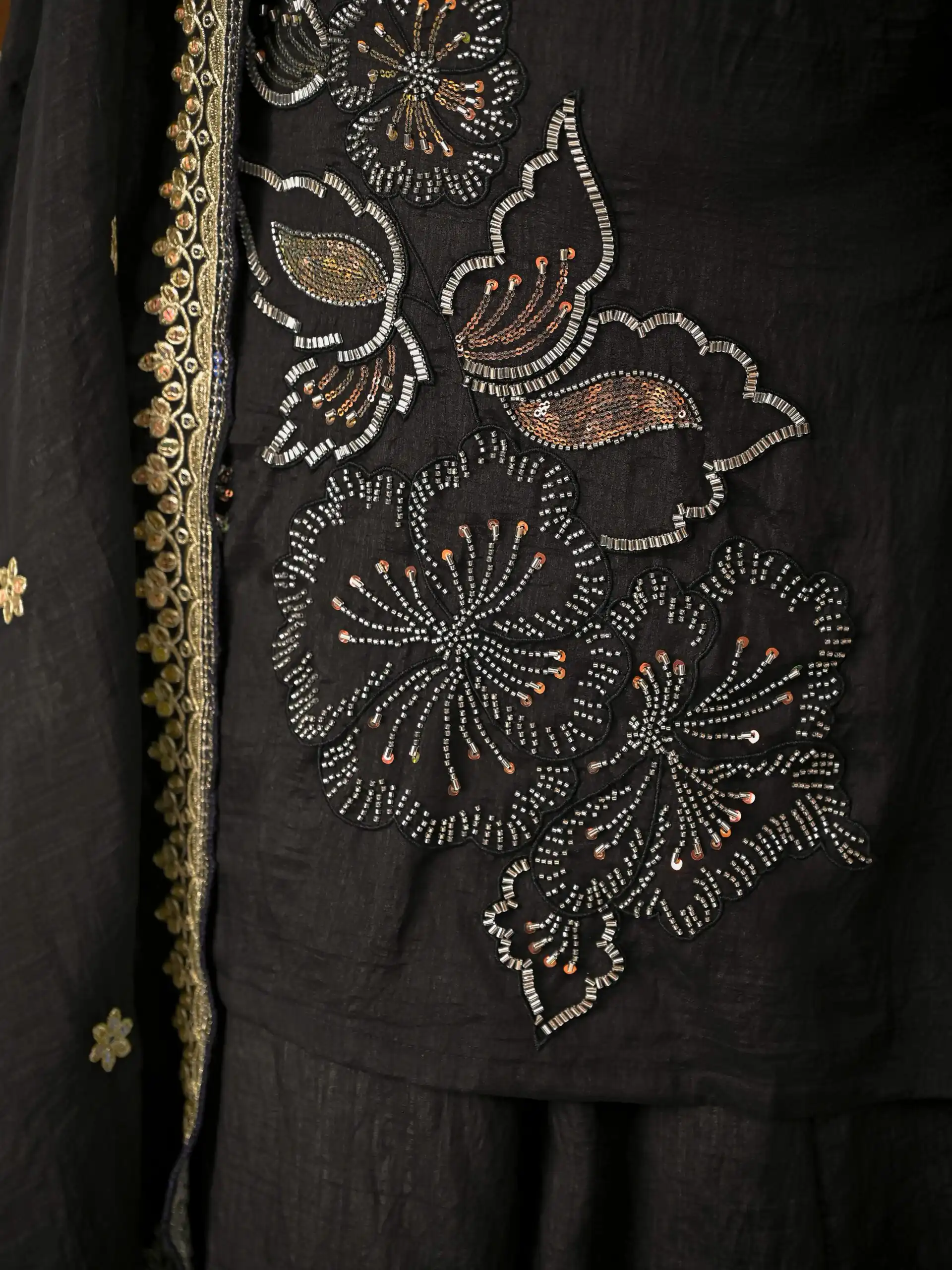 Super Black Vichitra Silk Embroidery Hand Work Salwar Suit - Image 12