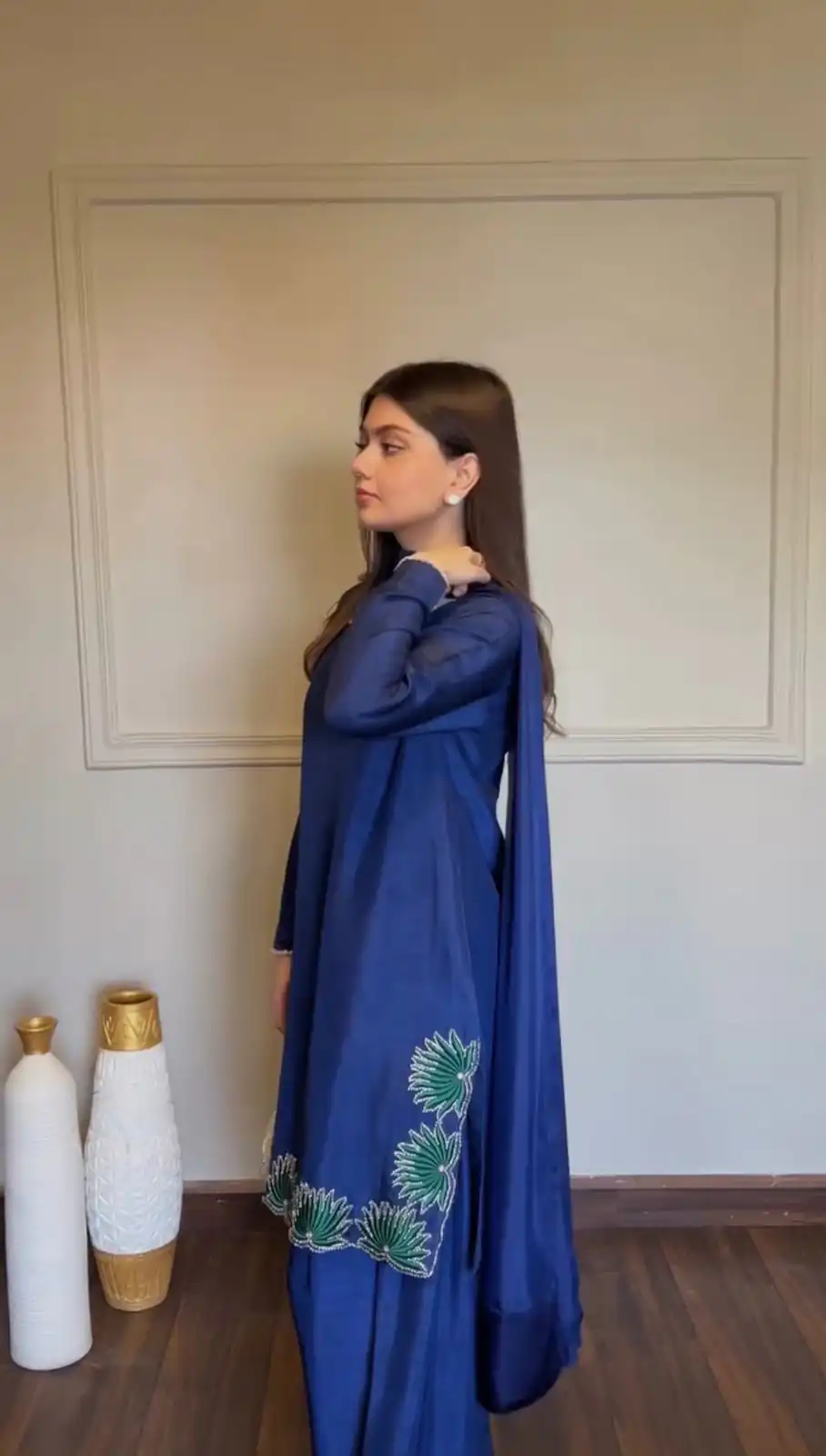 Super Blue American Silk Sequence Work Salwar Suit - Image 3