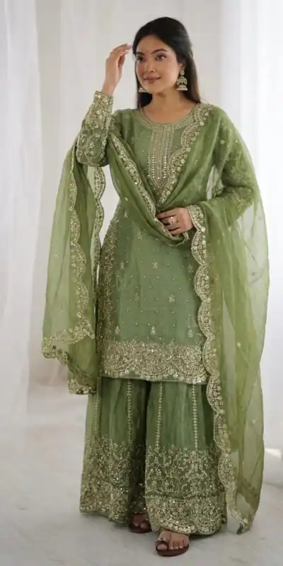 Super Green Fendy Silk Embroidery Work Salwar Suit