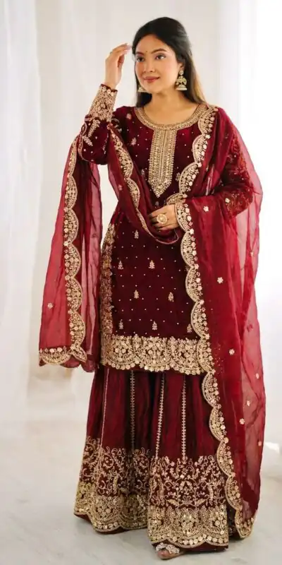 Alternative view of Super Maroon Fendy Silk Embroidery Work Salwar Suit