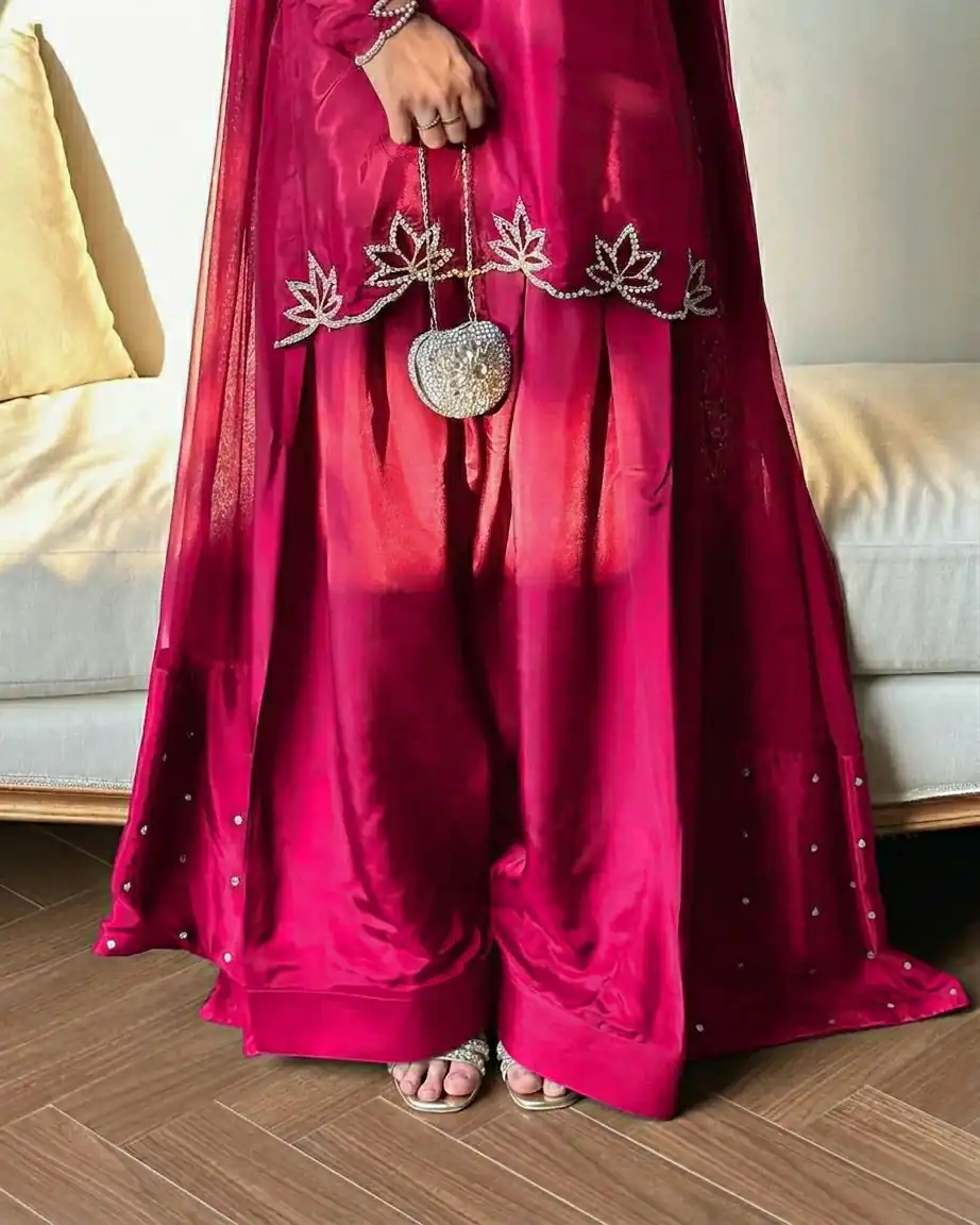 Super Pink Natural Crep Embroidery Work Salwar Suit - Image 4