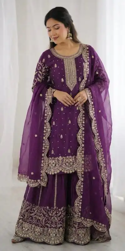 Alternative view of Super Purple Fendy Silk Embroidery Work Salwar Suit