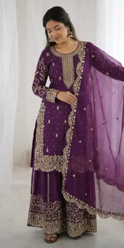 Super Purple Fendy Silk Embroidery Work Salwar Suit