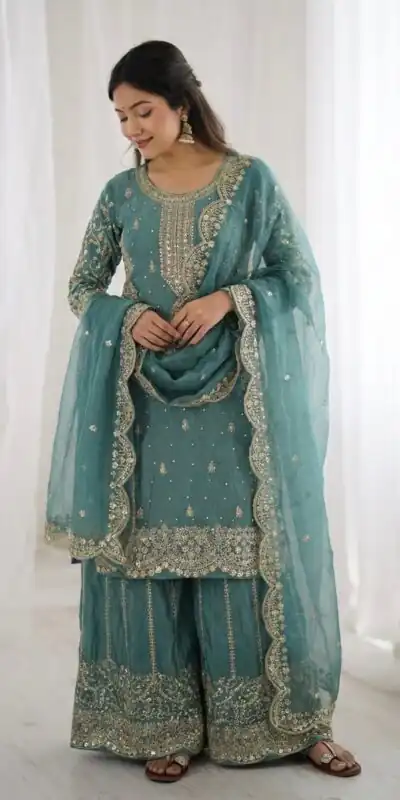 Alternative view of Super Sea Green Fendy Silk Embroidery Work Salwar Suit