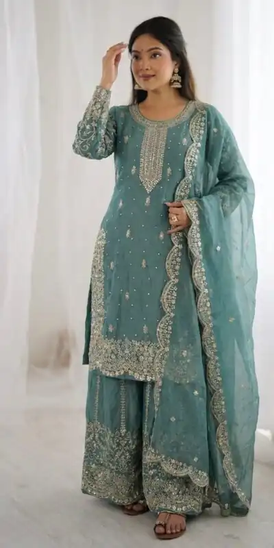Super Sea Green Fendy Silk Embroidery Work Salwar Suit