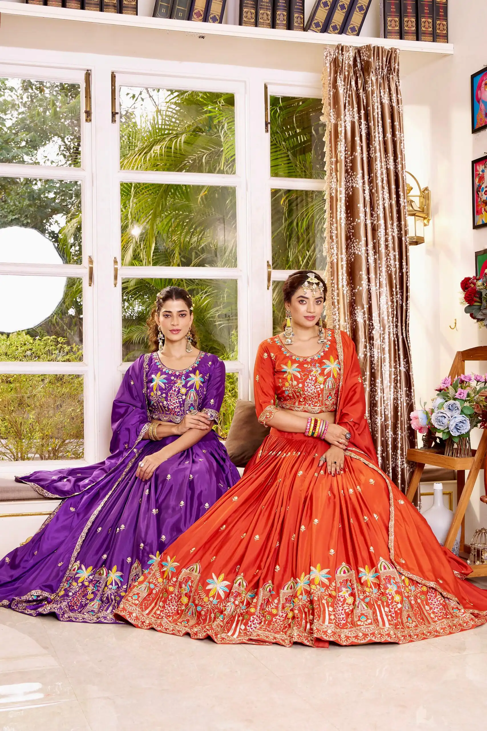 Trendy Orange Crap Silk Embroidery Work Lehenga Choli - Image 4