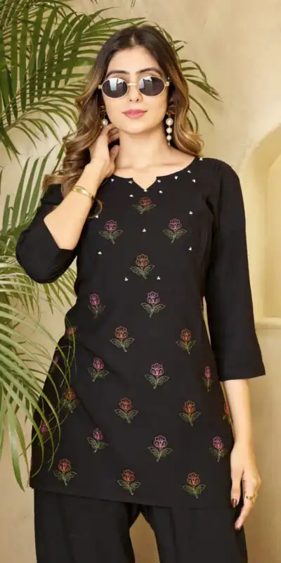 Alternative view of Unique Black Viscose Rayon Embroidery Work Kurti