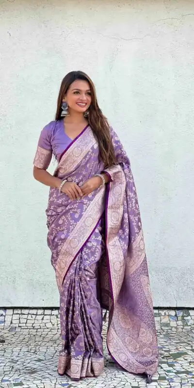 Unique Lavender Lichi Silk Jacquard Work Saree