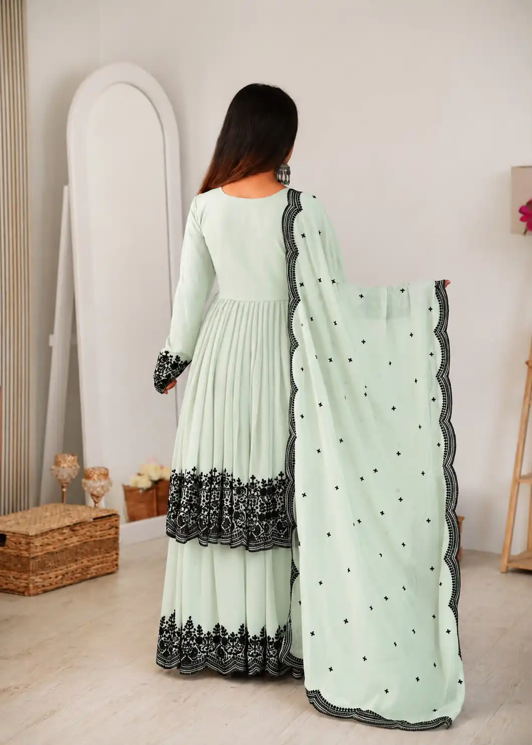 Unique Pista Faux Georgette Embroidery Work Salwar Suit - Image 6