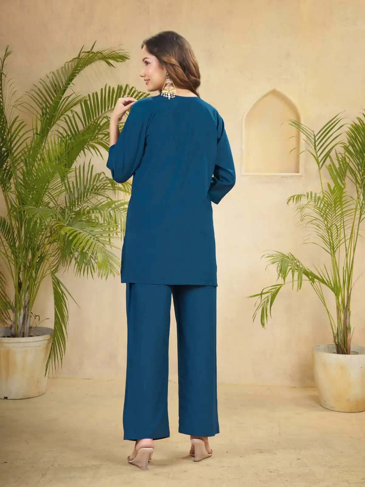 Unique Teal Viscose Rayon Embroidery Work Kurti - Image 5