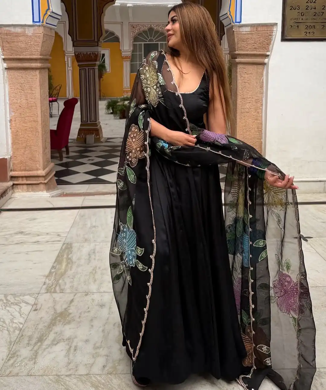 RTC 6035 Black Natural Crep Anarkali Suit with Embroidery Work. Exclusive Offer ₹2099. Delivery 4-6 Working Days. Shop now. | Anarkali Suits, Bollywood Anarkali, Creative-Anarkali, Designer Anarkali, Embroidered Anarkali, Party Wear Anarkali