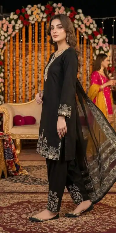 LG 2107 Black Rayon Salwar Suit with Embroidery Work & Mirror Work. Grab it for ₹1999. Delivery 4-6 Working Days. Shop now. | Jump Suits, Salwar suit, Casual Suits, Creative suits, Designer Suits, Palazzo Suits, Party Wear Suits, Patiala Suits, Straight Suits