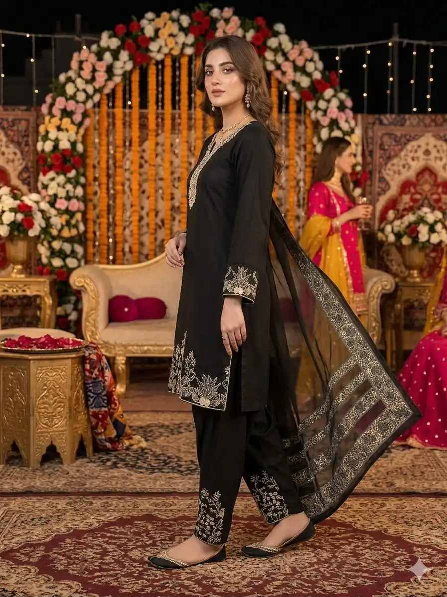 LG 2107 Black Rayon Salwar Suit with Embroidery Work & Mirror Work. Grab it for ₹1999. Delivery 4-6 Working Days. Shop now. | Jump Suits, Salwar suit, Casual Suits, Creative suits, Designer Suits, Palazzo Suits, Party Wear Suits, Patiala Suits, Straight Suits