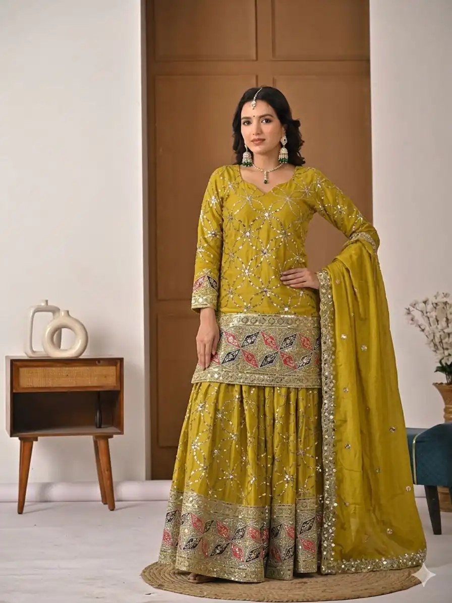MD 3092 Mustered Chinnon Silk Salwar Suit Perfect for Wedding, Party, Ganesh Chaturthi, Baby Shower, Makar Sankranti – . Affordable Price ₹2449. De | Jump Suits, Salwar suit, Casual Suits, Creative suits, Designer Suits, Palazzo Suits, Party Wear Suits, Patiala Suits, Straight Suits