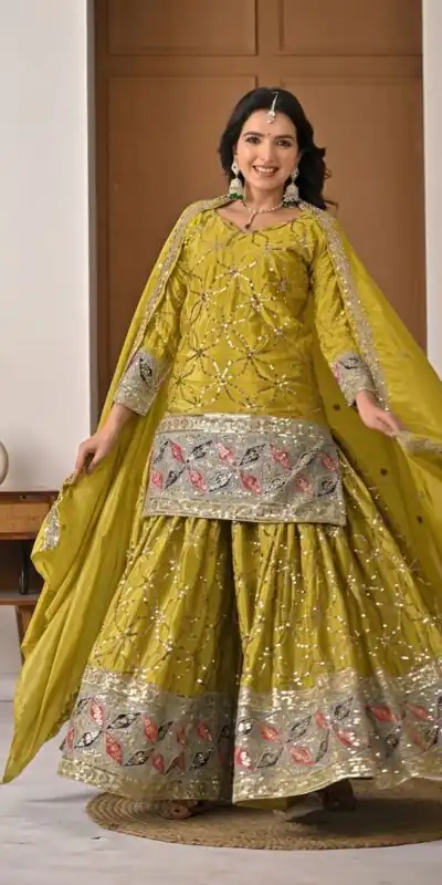 MD 3092 Mustered Chinnon Silk Salwar Suit Perfect for Wedding, Party, Ganesh Chaturthi, Baby Shower, Makar Sankranti – . Affordable Price ₹2449. De | Jump Suits, Salwar suit, Casual Suits, Creative suits, Designer Suits, Palazzo Suits, Party Wear Suits, Patiala Suits, Straight Suits