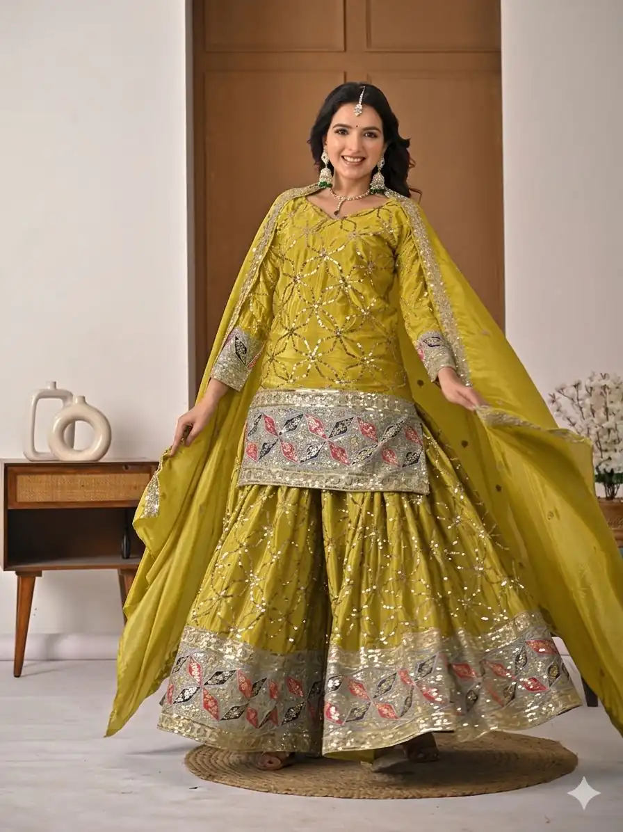 MD 3092 Mustered Chinnon Silk Salwar Suit Perfect for Wedding, Party, Ganesh Chaturthi, Baby Shower, Makar Sankranti – . Affordable Price ₹2449. De | Jump Suits, Salwar suit, Casual Suits, Creative suits, Designer Suits, Palazzo Suits, Party Wear Suits, Patiala Suits, Straight Suits