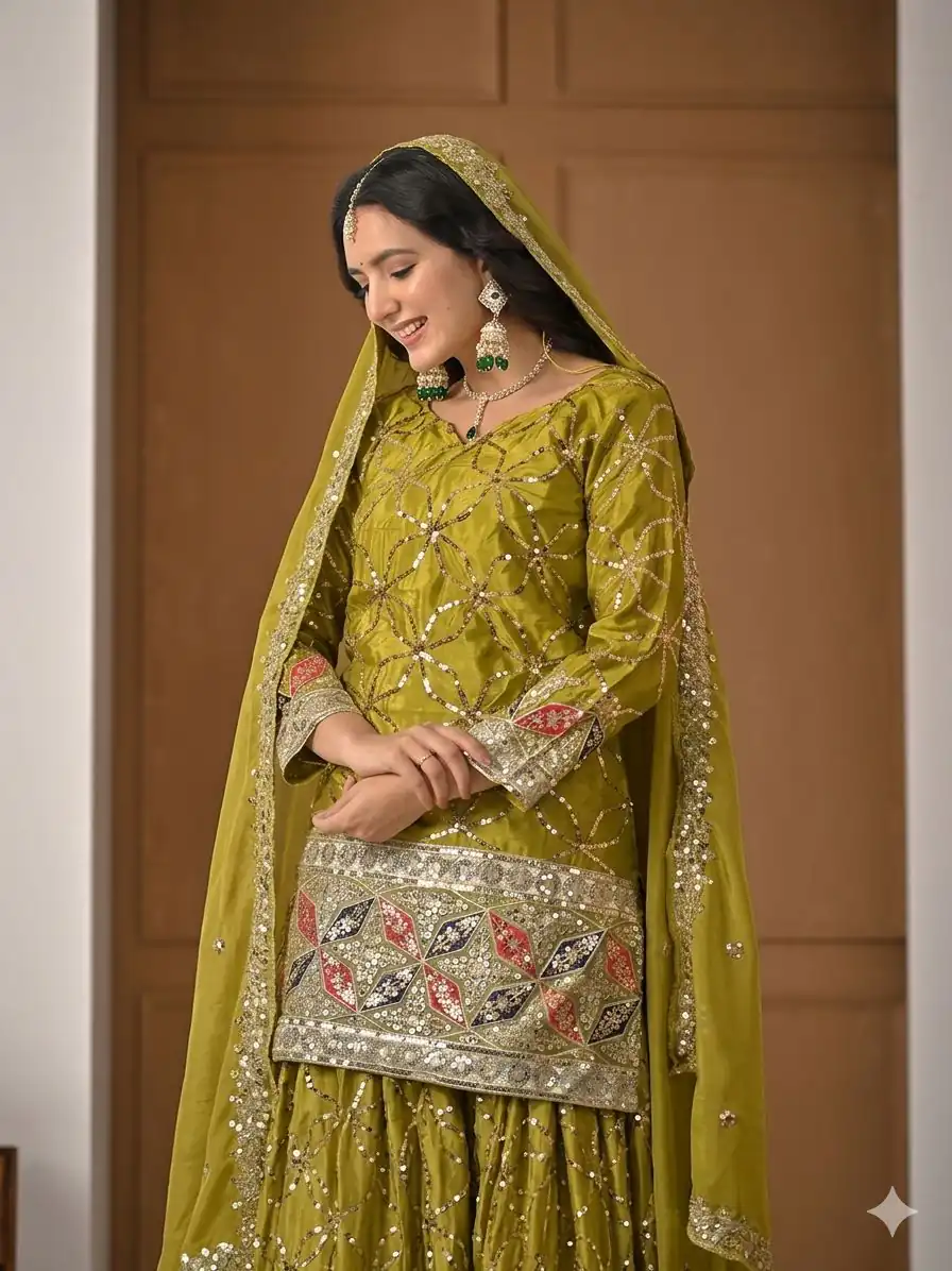 MD 3092 Mustered Chinnon Silk Salwar Suit Perfect for Wedding, Party, Ganesh Chaturthi, Baby Shower, Makar Sankranti – . Affordable Price ₹2449. De | Jump Suits, Salwar suit, Casual Suits, Creative suits, Designer Suits, Palazzo Suits, Party Wear Suits, Patiala Suits, Straight Suits