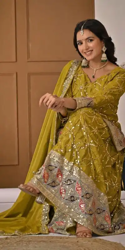 MD 3092 Mustered Chinnon Silk Salwar Suit Perfect for Wedding, Party, Ganesh Chaturthi, Baby Shower, Makar Sankranti – . Affordable Price ₹2449. De | Jump Suits, Salwar suit, Casual Suits, Creative suits, Designer Suits, Palazzo Suits, Party Wear Suits, Patiala Suits, Straight Suits