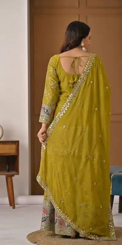 MD 3092 Mustered Chinnon Silk Salwar Suit Perfect for Wedding, Party, Ganesh Chaturthi, Baby Shower, Makar Sankranti – . Affordable Price ₹2449. De | Jump Suits, Salwar suit, Casual Suits, Creative suits, Designer Suits, Palazzo Suits, Party Wear Suits, Patiala Suits, Straight Suits