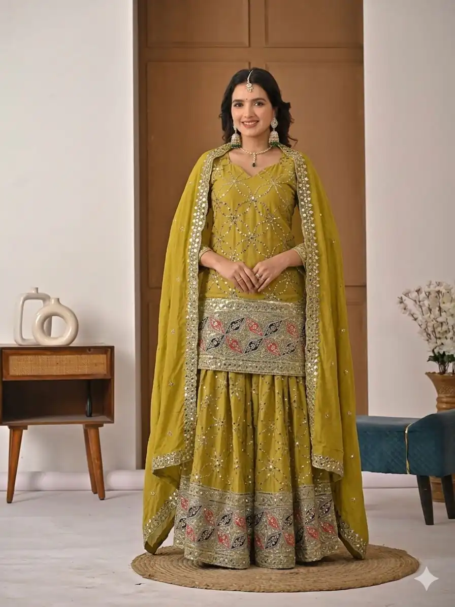 MD 3092 Mustered Chinnon Silk Salwar Suit Perfect for Wedding, Party, Ganesh Chaturthi, Baby Shower, Makar Sankranti – . Affordable Price ₹2449. De | Jump Suits, Salwar suit, Casual Suits, Creative suits, Designer Suits, Palazzo Suits, Party Wear Suits, Patiala Suits, Straight Suits