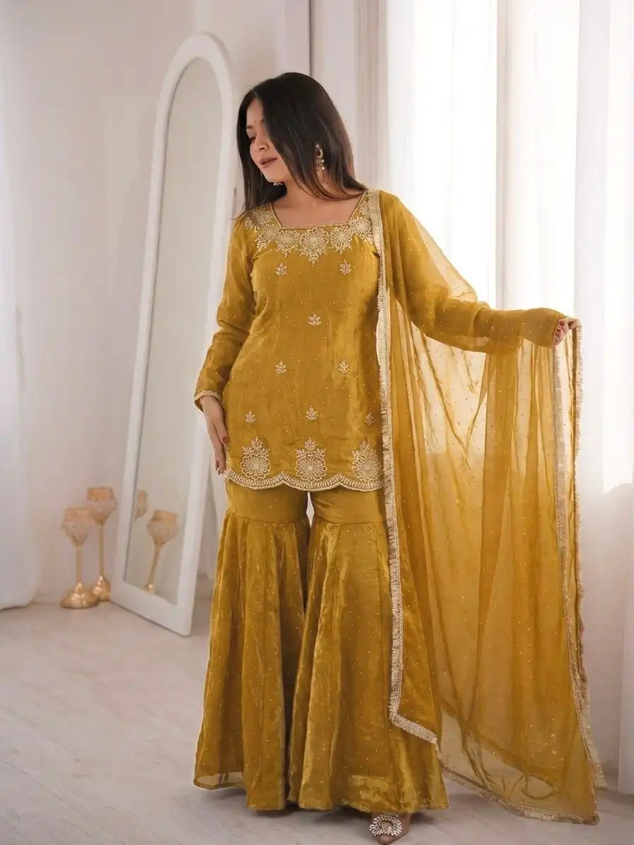 ZSR 3166 Mustered Color Fendy Silk With Embroidery Work Salwar Suit. Get it for ₹2149. Delivery 4-6 Working Days. Online Shop now. | Jump Suits, Salwar suit, Casual Suits, Creative suits, Designer Suits, Palazzo Suits, Party Wear Suits, Patiala Suits, Straight Suits