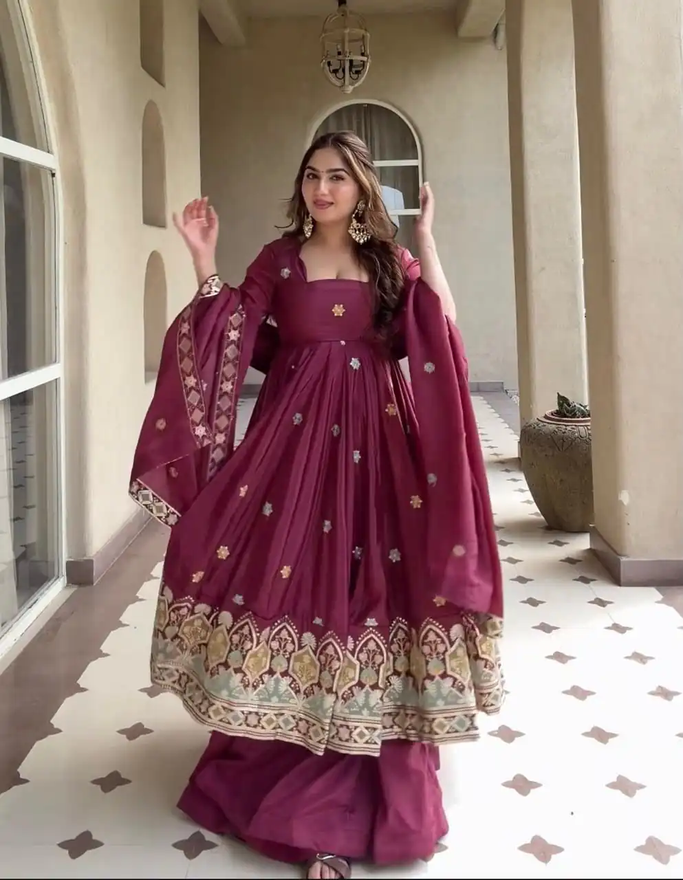 MD 3097 Red Color Natural Crep Anarkali Suit with Embroidery Work. Exclusive Offer ₹2649. Delivery 4-6 Working Days. Shop now. | Anarkali Suits, Bollywood Anarkali, Creative-Anarkali, Designer Anarkali, Embroidered Anarkali, Party Wear Anarkali