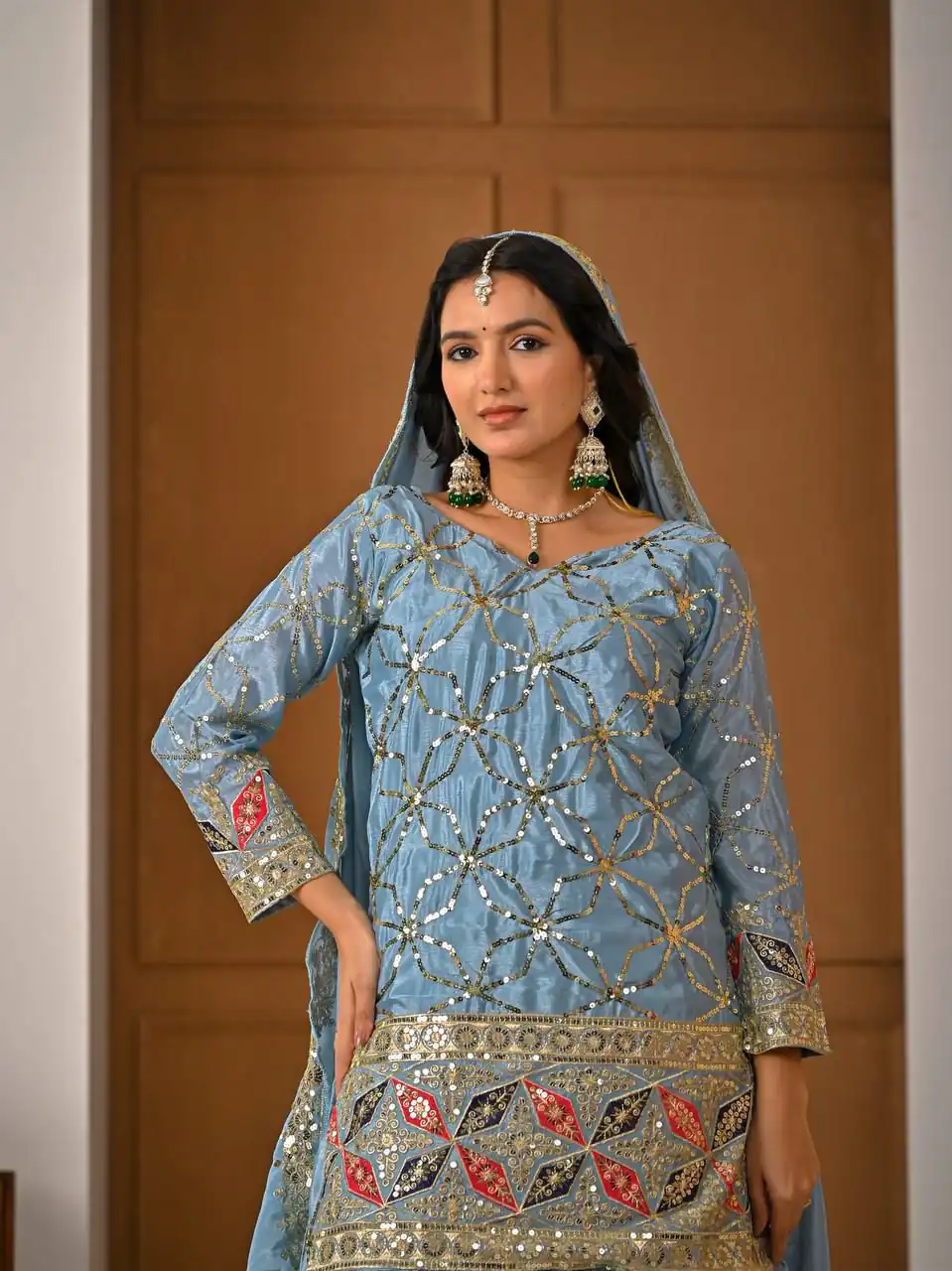 MD 3092 Sky Blue Chinnon Silk Salwar Suit Perfect for Wedding, Party, Ganesh Chaturthi, Baby Shower, Makar Sankranti – . Affordable Price ₹2449. De | Jump Suits, Salwar suit, Casual Suits, Creative suits, Designer Suits, Palazzo Suits, Party Wear Suits, Patiala Suits, Straight Suits