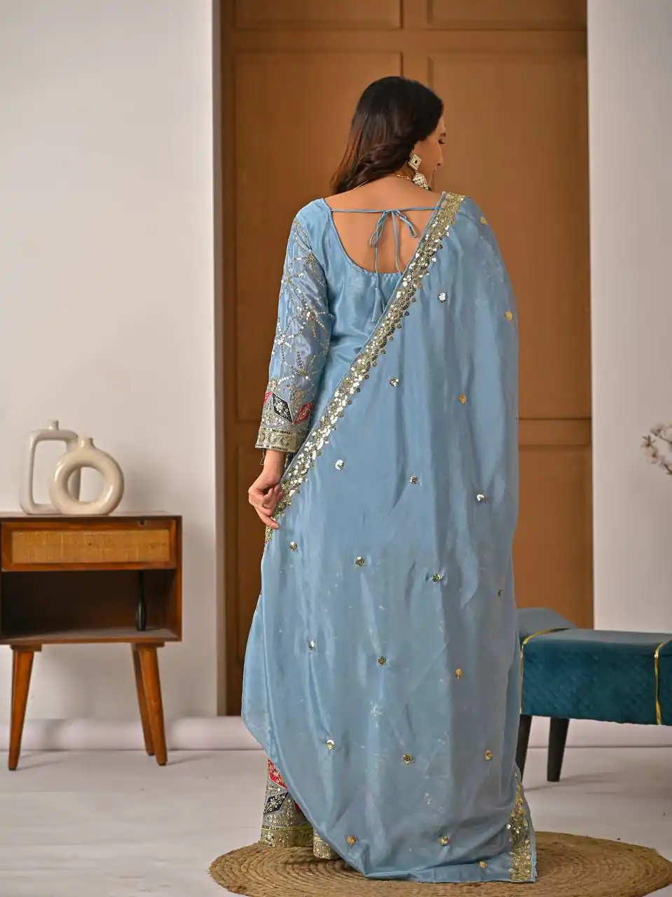 MD 3092 Sky Blue Chinnon Silk Salwar Suit Perfect for Wedding, Party, Ganesh Chaturthi, Baby Shower, Makar Sankranti – . Affordable Price ₹2449. De | Jump Suits, Salwar suit, Casual Suits, Creative suits, Designer Suits, Palazzo Suits, Party Wear Suits, Patiala Suits, Straight Suits
