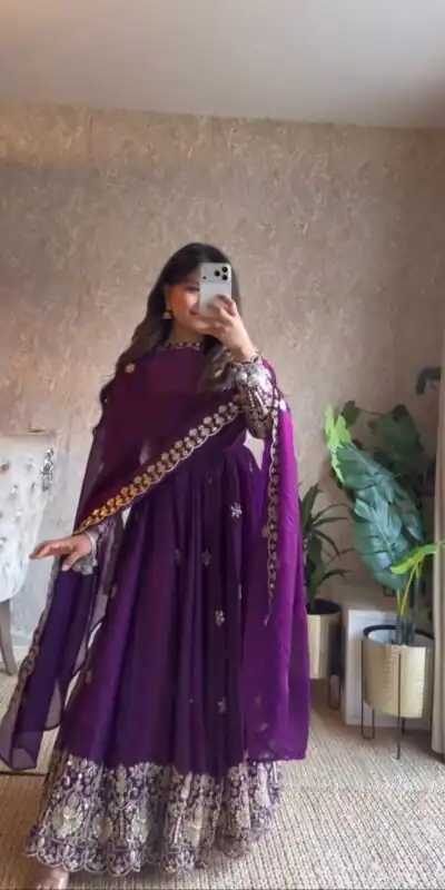 RTC 6034 Purple Color Fendy Silk Anarkali Suit with Thread Embroidery. Grab it for ₹2549. Delivery 4-6 Working Days. Shop now. | Anarkali Suits, Bollywood Anarkali, Creative-Anarkali, Designer Anarkali, Embroidered Anarkali, Party Wear Anarkali