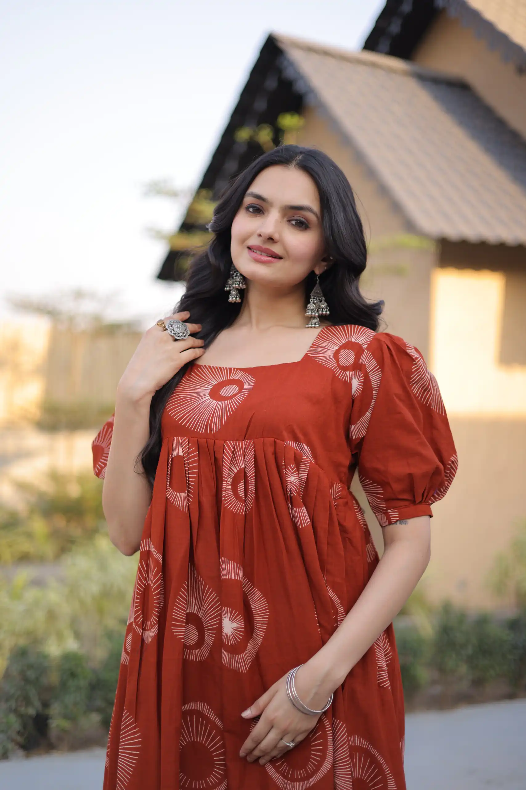KA 1249 Rust Color Cotton Kurti with Printed Designer Work. Exclusive Offer ₹1519. Delivery 4-6 Working Days. Online Shop now. | Kurti, Bollywood Kurti, Creative Kurtis, Designer Kurti, Party Wear Kurti, Selfie Kurti