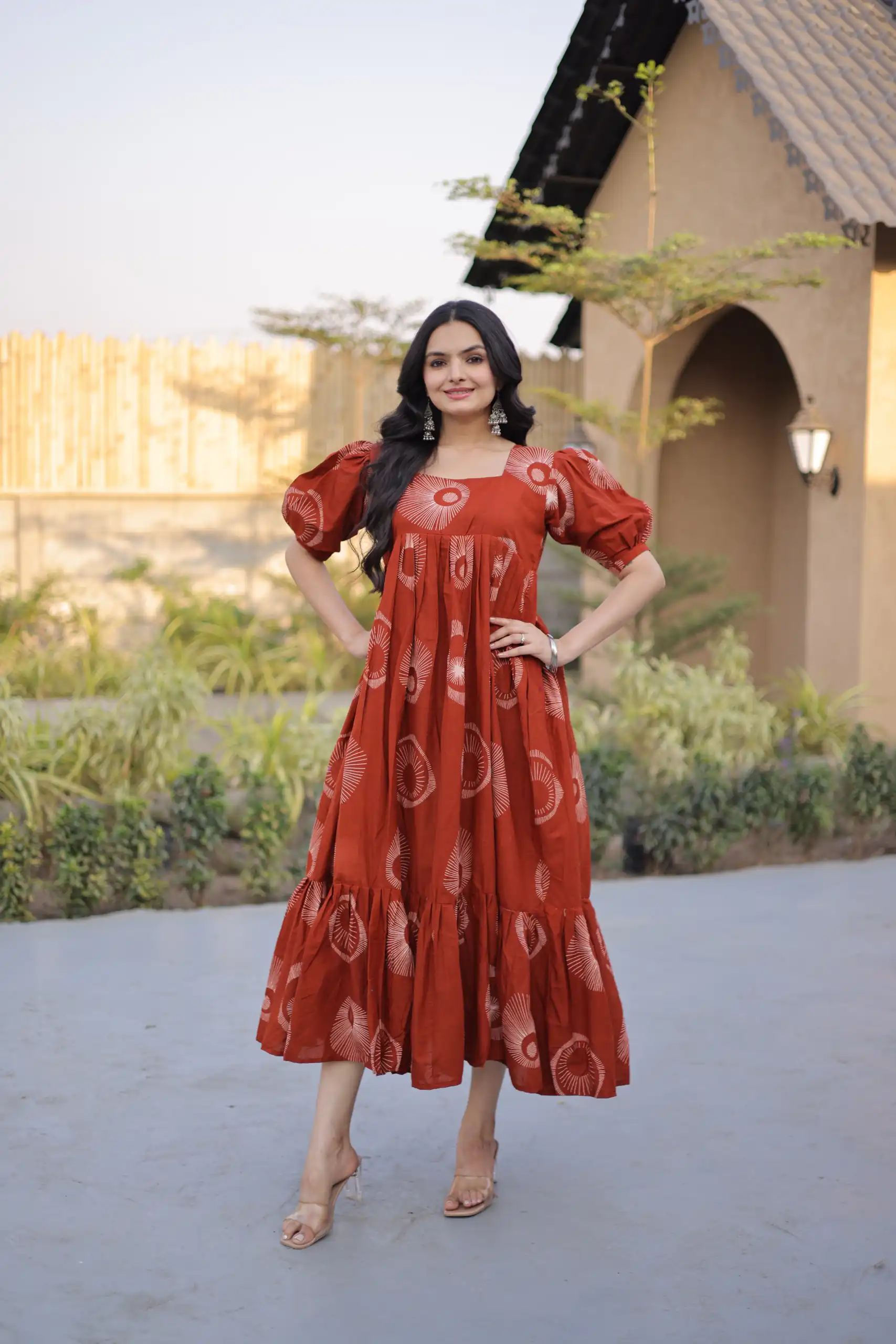 KA 1249 Rust Color Cotton Kurti with Printed Designer Work. Exclusive Offer ₹1519. Delivery 4-6 Working Days. Online Shop now. | Kurti, Bollywood Kurti, Creative Kurtis, Designer Kurti, Party Wear Kurti, Selfie Kurti