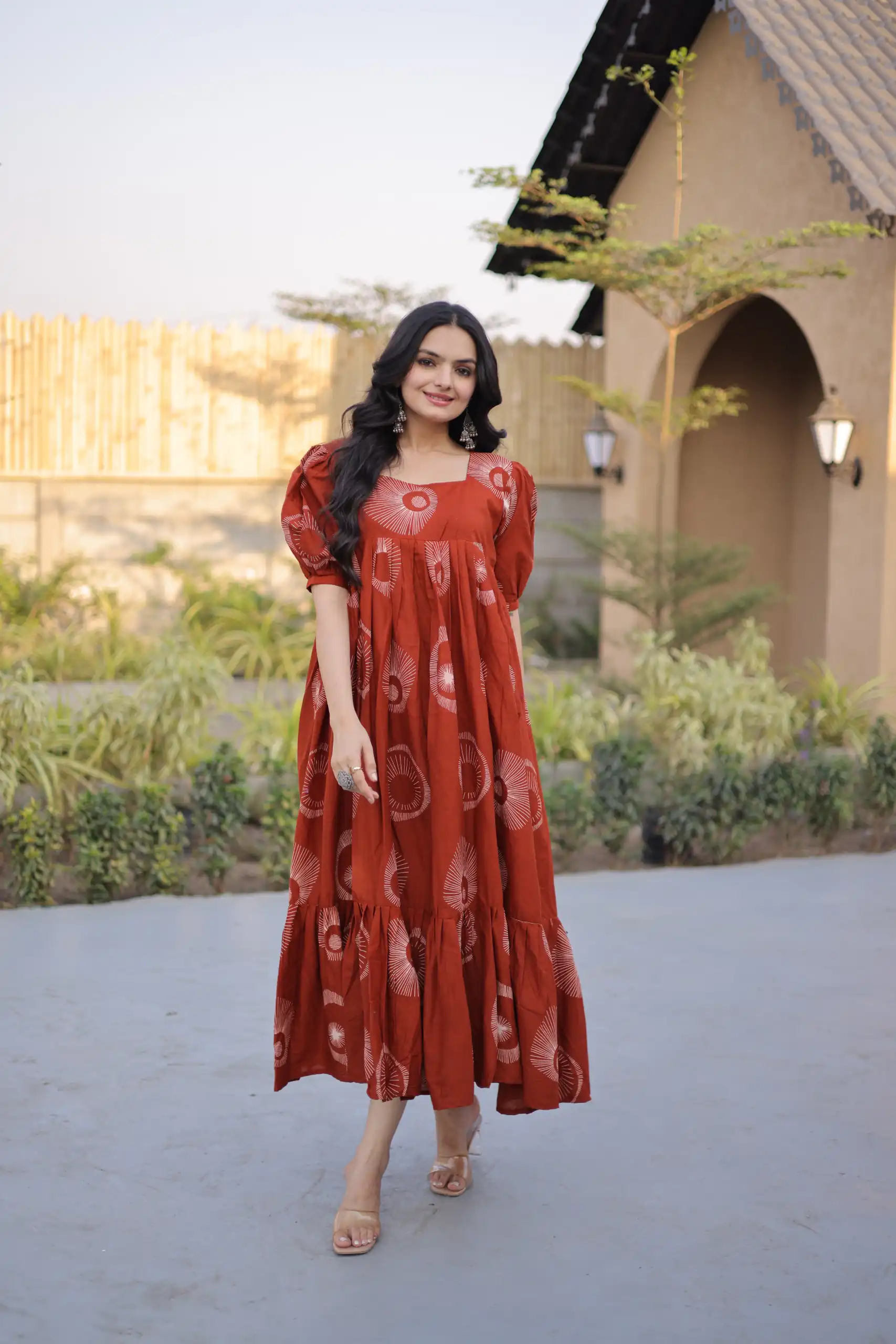 KA 1249 Rust Color Cotton Kurti with Printed Designer Work. Exclusive Offer ₹1519. Delivery 4-6 Working Days. Online Shop now. | Kurti, Bollywood Kurti, Creative Kurtis, Designer Kurti, Party Wear Kurti, Selfie Kurti