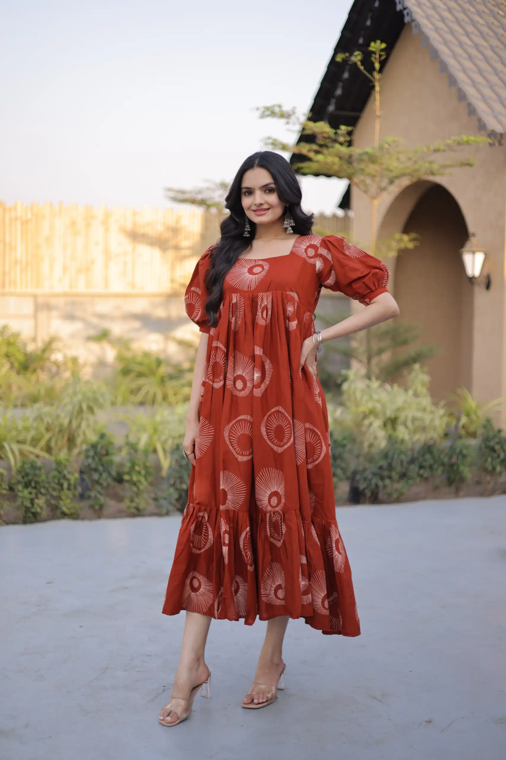 KA 1249 Rust Color Cotton Kurti with Printed Designer Work. Exclusive Offer ₹1519. Delivery 4-6 Working Days. Online Shop now. | Kurti, Bollywood Kurti, Creative Kurtis, Designer Kurti, Party Wear Kurti, Selfie Kurti