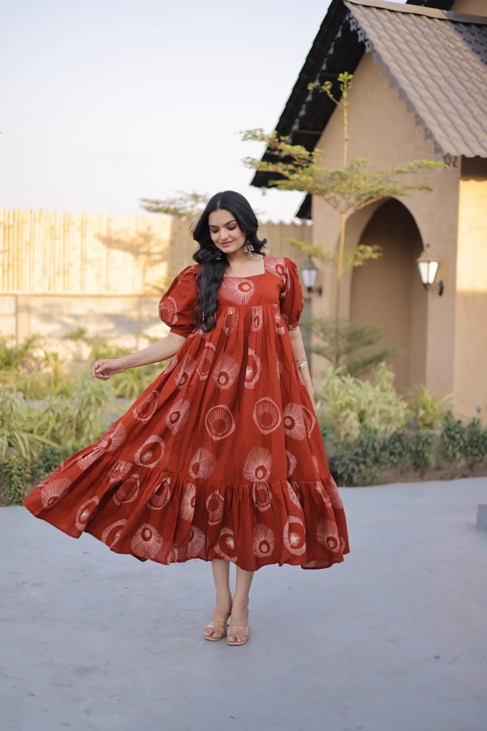 KA 1249 Rust Color Cotton Kurti with Printed Designer Work. Exclusive Offer ₹1519. Delivery 4-6 Working Days. Online Shop now. | Kurti, Bollywood Kurti, Creative Kurtis, Designer Kurti, Party Wear Kurti, Selfie Kurti