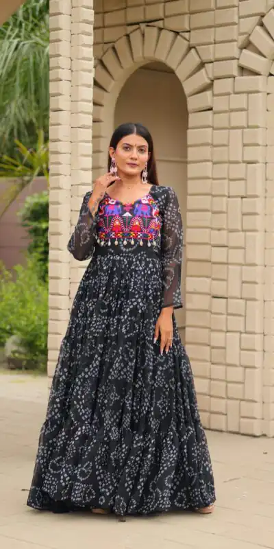 Ram 122 Black in Faux Georgette. Embroidery Work & Mirror Work Gown Festive Deal ₹1949. Delivery 4-6 Working Days. Shop now. | Gowns, Bollywood Gowns, Creative Gowns, Designer Gowns, Embroidered Gowns, Party Wear Gowns