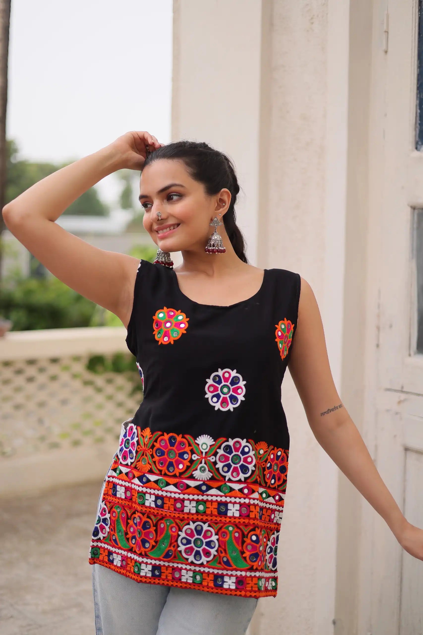 KA 1196 Black Georgette Kurti with Gamthi Work.Wedding, Party, Festive, Events, Exclusive Offer ₹1469. Delivery 4-6 Working Days. Shop now. | Kurti, Bollywood Kurti, Creative Kurtis, Designer Kurti, Party Wear Kurti, Selfie Kurti