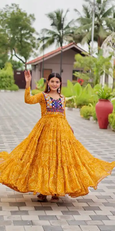 Ram 122 Mustard in Foux Georgette. Embroidery Work & Mirror Work Gown Festive Deal ₹1949. Delivery 4-6 Working Days. Shop now. | Gowns, Bollywood Gowns, Creative Gowns, Designer Gowns, Embroidered Gowns, Party Wear Gowns