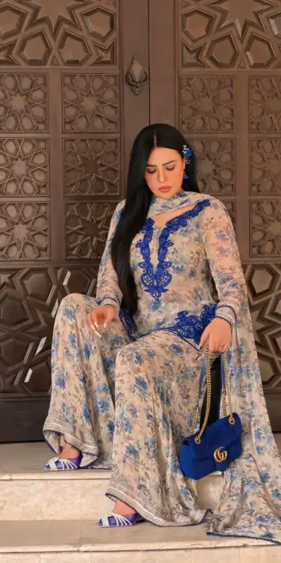 SRK 5352 Cream Faux Georgette Salwar Suit with Designer Work. Affordable Price ₹2049. Delivery 4-6 Working Days. Shop now. | Jump Suits, Salwar suit, Casual Suits, Creative suits, Designer Suits, Palazzo Suits, Party Wear Suits, Patiala Suits, Straight Suits