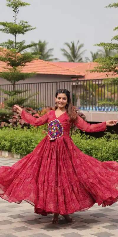 Ram 121 Red Color Faux Georgette Gown with Mirror Work. Wedding, Party, Festive, Events Get it for ₹1549. Delivery 4-6 Working Days.Online Shop now. | Gowns, Bollywood Gowns, Creative Gowns, Designer Gowns, Embroidered Gowns, Party Wear Gowns