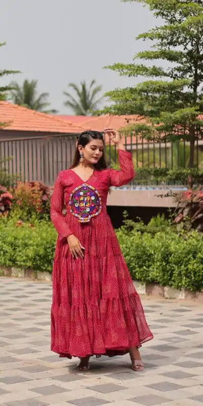 Ram 121 Red Color Faux Georgette Gown with Mirror Work. Wedding, Party, Festive, Events Get it for ₹1549. Delivery 4-6 Working Days.Online Shop now. | Gowns, Bollywood Gowns, Creative Gowns, Designer Gowns, Embroidered Gowns, Party Wear Gowns
