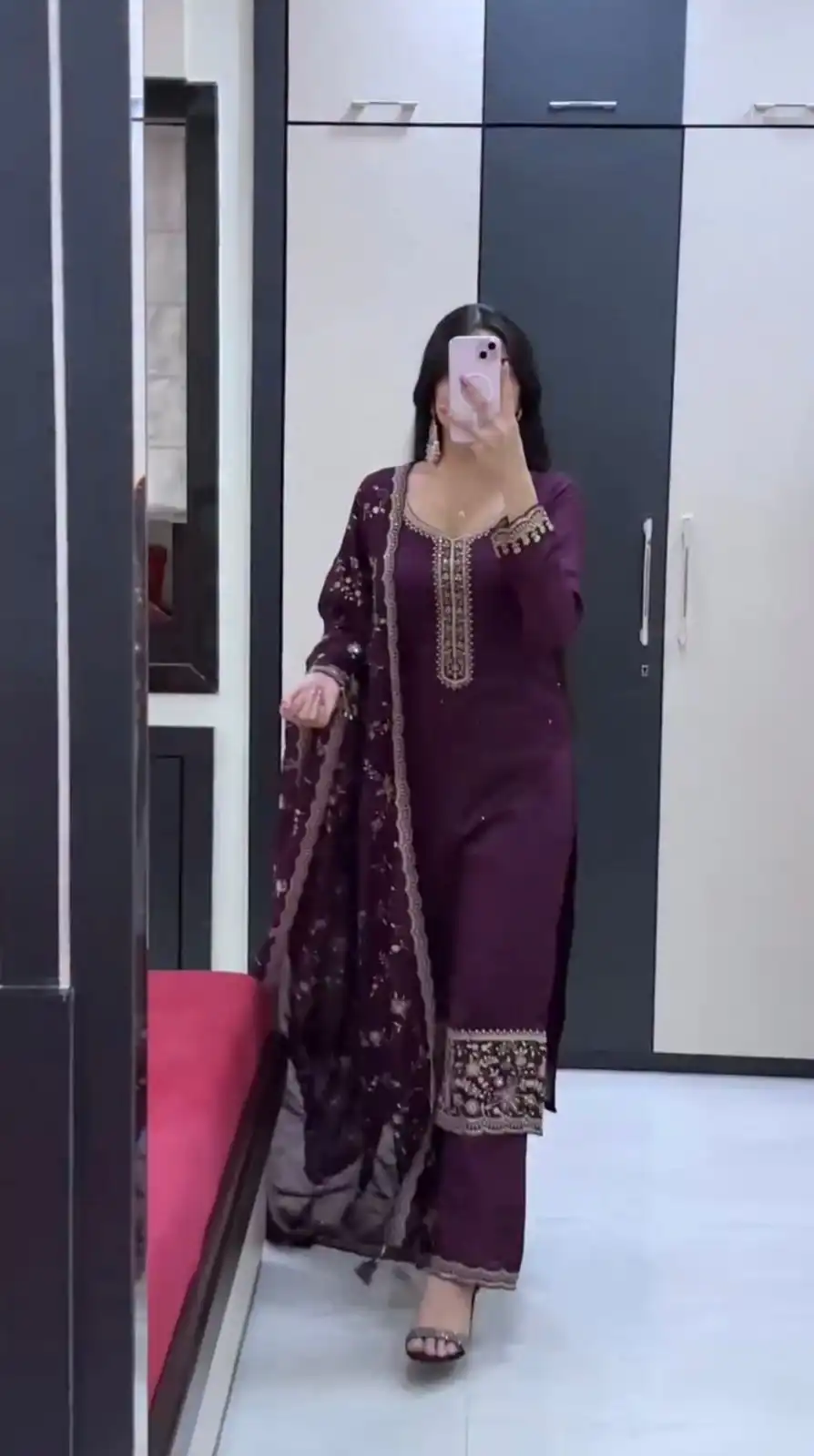JF 048 Wine Color Georgette Salwar Suit with Designer Work. Affordable Price ₹2149. Delivery 4-6 Working Days. Online Shop now. | Jump Suits, Salwar suit, Casual Suits, Creative suits, Designer Suits, Palazzo Suits, Party Wear Suits, Patiala Suits, Straight Suits