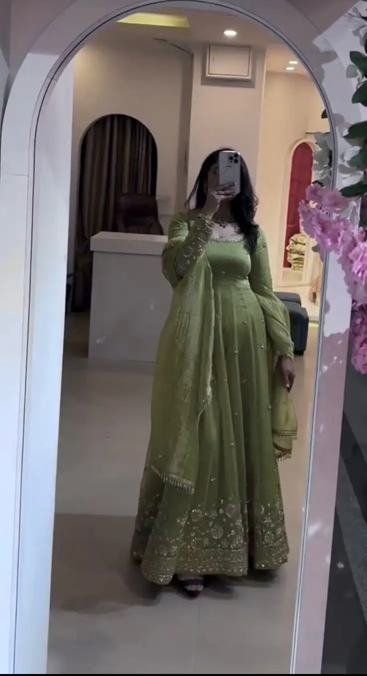 VLM 339 Parrot Green Crunchy Silk Gown Perfect for Wedding, Party, Housewarming, Haldi, – . Best Price ₹2149. Delivery 4-6 Working Days. Shop now. | Gowns, Bollywood Gowns, Creative Gowns, Designer Gowns, Embroidered Gowns, Party Wear Gowns