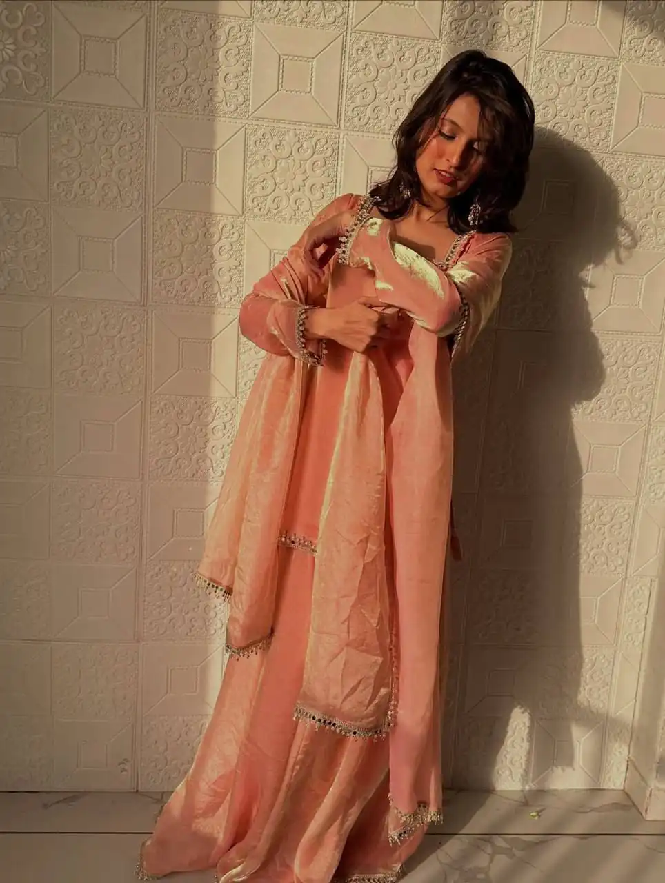 ZB 5063 Peach Fandy Silk Salwar Suit with Embroidery Work. Wedding, Party, Festive, Events Now at just ₹1949. Delivery 4-6 Working Days. Shop now. | Jump Suits, Salwar suit, Casual Suits, Creative suits, Designer Suits, Palazzo Suits, Party Wear Suits, Patiala Suits, Straight Suits