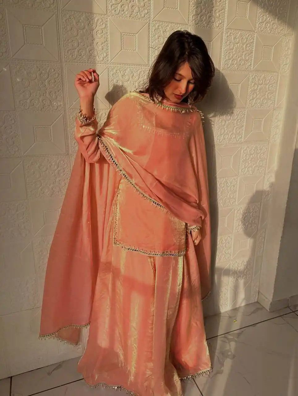 ZB 5063 Peach Fandy Silk Salwar Suit with Embroidery Work. Wedding, Party, Festive, Events Now at just ₹1949. Delivery 4-6 Working Days. Shop now. | Jump Suits, Salwar suit, Casual Suits, Creative suits, Designer Suits, Palazzo Suits, Party Wear Suits, Patiala Suits, Straight Suits