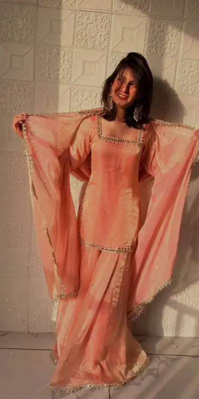 ZB 5063 Peach Fandy Silk Salwar Suit with Embroidery Work. Wedding, Party, Festive, Events Now at just ₹1949. Delivery 4-6 Working Days. Shop now. | Jump Suits, Salwar suit, Casual Suits, Creative suits, Designer Suits, Palazzo Suits, Party Wear Suits, Patiala Suits, Straight Suits